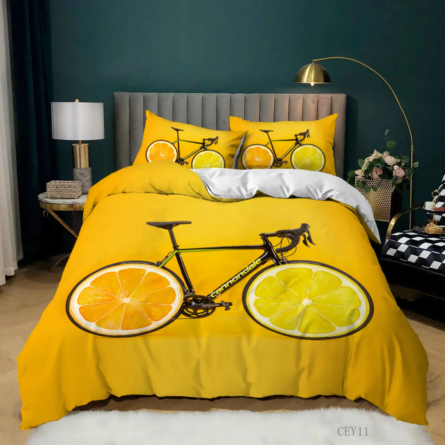 Bicycle Duvet Cover King/Queen Size A Bike Sketch Artwork Quilt Cover Soft Polyester Bedding Set 1/2 Pillowcases Yellow Purple