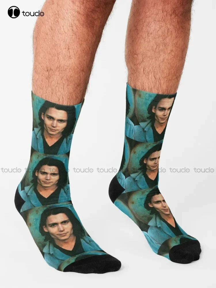 Young Johnny Depp Socks Cool Socks For Men Fashion Creative Leisure Funny Art Abstract Oil Painting Socks 360° Digital Print Art