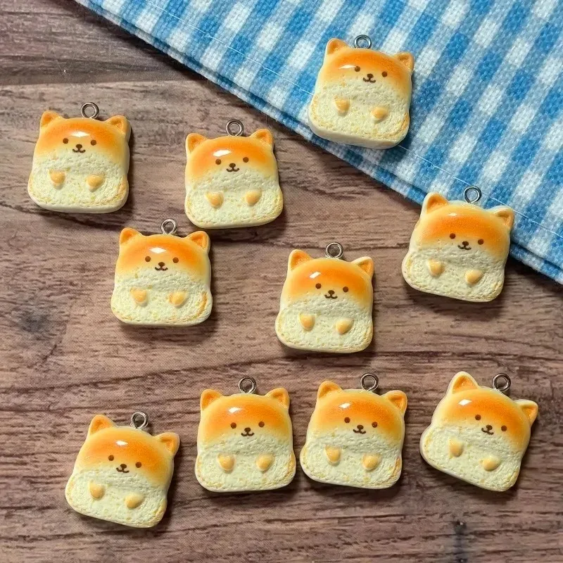 10Pcs Kawaii Puppy Shaped Bread Resin Charms, Cartoon Dog Food Pendants Jewelry Findings for Earring Necklace Keychain Craft