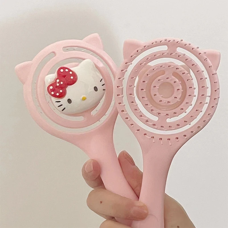 Sanrio Hello Kitty Comb Hollow Massage Comb Fluffy Shape Long-handled Student Give A Gift To A Girl Hairdressing Tools