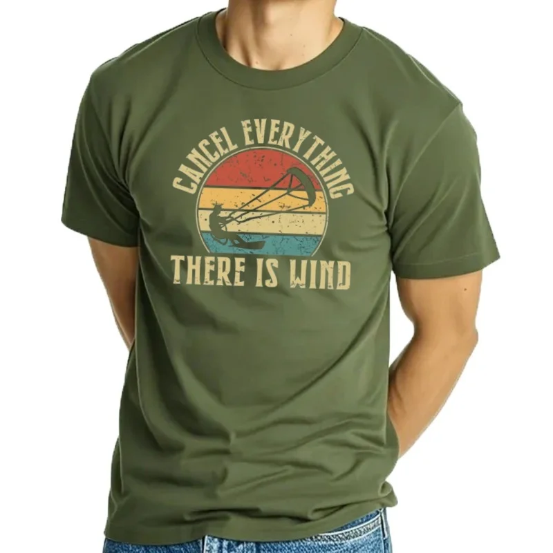 Camisetas a la moda para hombre, camisa de cuello redondo con estampado de cancele todo lo que hay viento, kitesurf, K