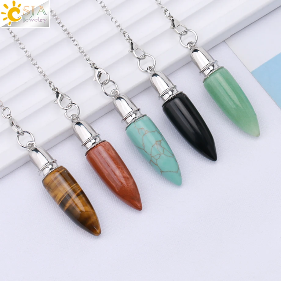 Natural Stone Pencil Point Pendulum Crystal Pendant Pendulum for Dowsing Divination Amethyst Pink Clear Quartz Opal Pendulo H127