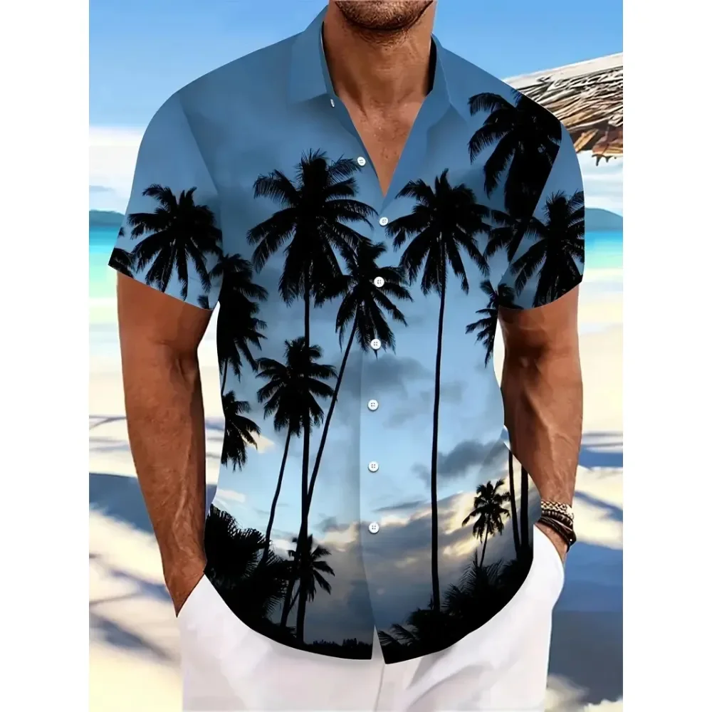 Men Hawaiian Shirt Tropical Palm Flower 3D Print Casual Shirts Outdoor Fashion Short Sleeve Beach Oversized Loose Men Clothing