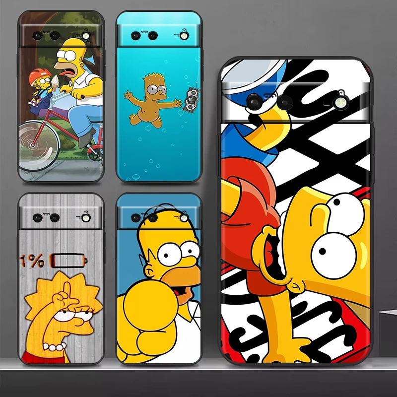 The Simpsons Disney For Google Pixel 8 7A 7 6A 6 5A 5 4 4A XL 5G Black Silicon Shockproof Shell Phone Case