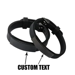 Personalizado Nome Personalizado Texto Pulseira de Silicone para Homens e Mulheres, Black Grave Logo, ID Pulseiras, Marca de Luxo, Punk Lovers, Amigos