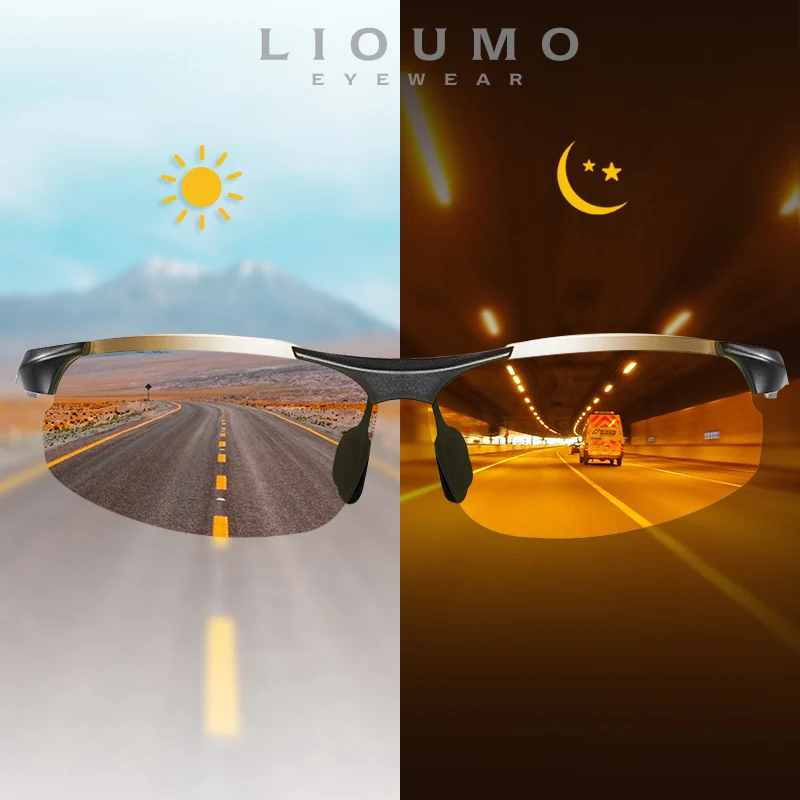 

LIOUMO Top Quality Square Sunglasses Polarized Man Photochromic Night Vision Glasses For Men Yellow Chameleon Driving Goggle