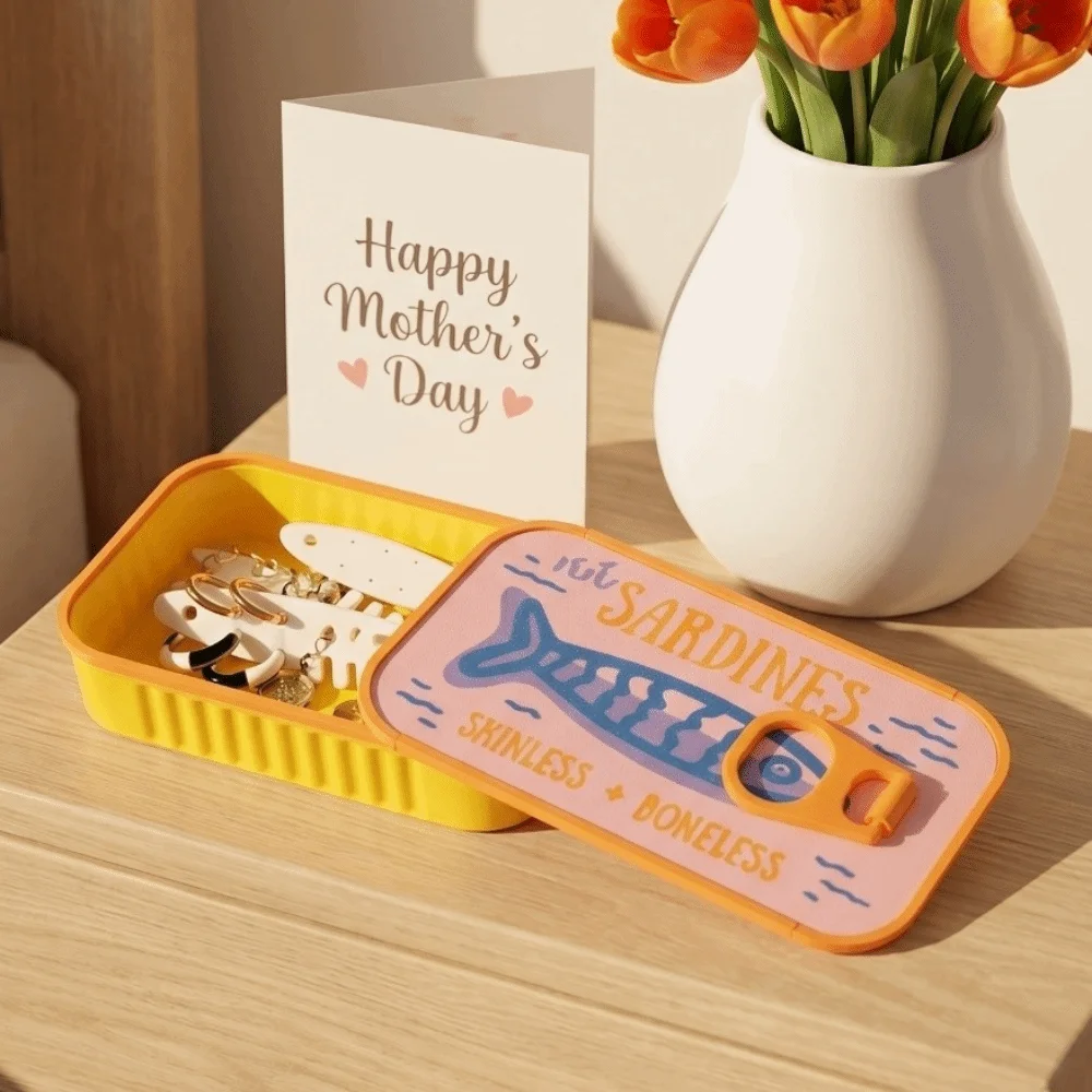 3D Printed Sardine Tin Jewelry Box Multi Functional Creative Necklace and Earring Storage Box Durable Decorative