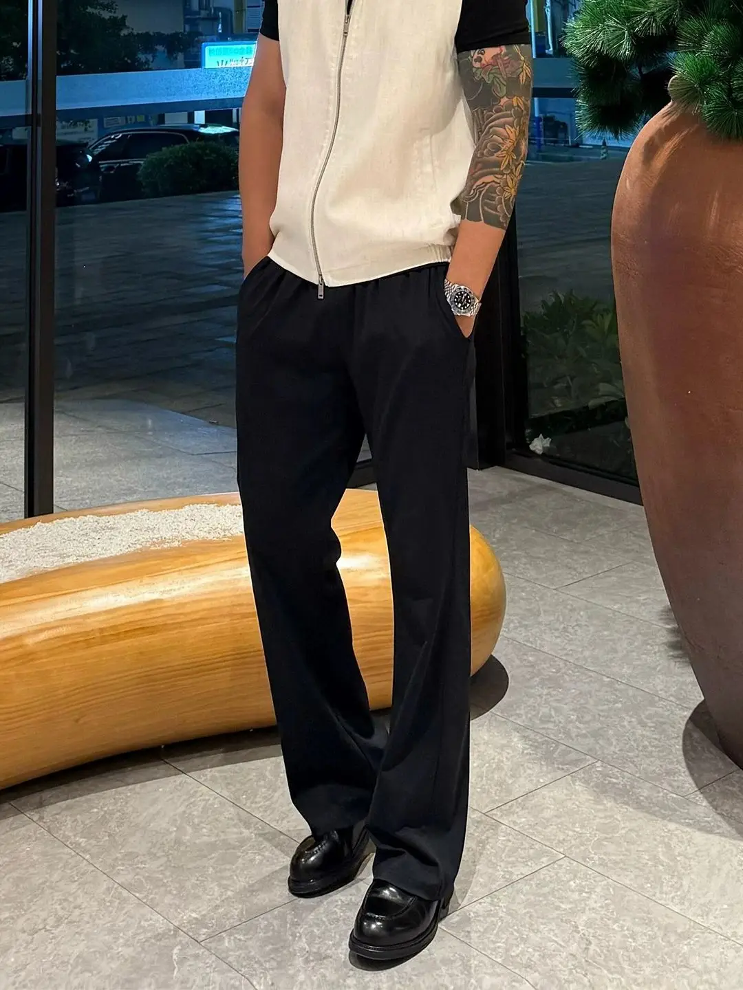 Black Ice Silk Men's Summer Thin West Pants CleanFit High-End Feeling Cool Handsome Tapered Suit Pants Knife  Cut
