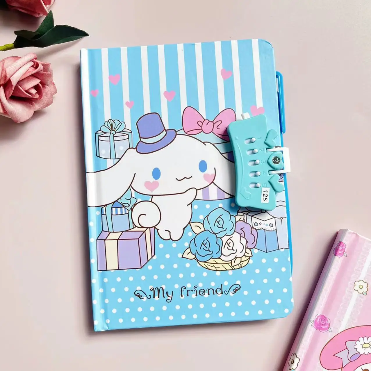 Sanrio Notebook Set with Password Lock My Melody Kuromi Cartoon Writing Book Cute Journal for Students Birthday Gifts