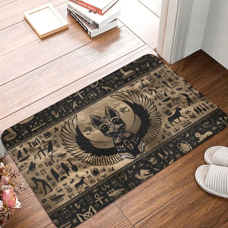 Custom Egypt Egyptian Cat Goddess Doormat Anti-Slip Entrance Bathroom Kitchen Door Floor Mat Hieroglyphic Garden Carpet Rug