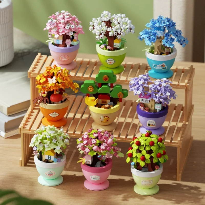 Fun micro-grain building blocks toys micro-landscape flowers and tree house children's assembly puzzle desktop decoration