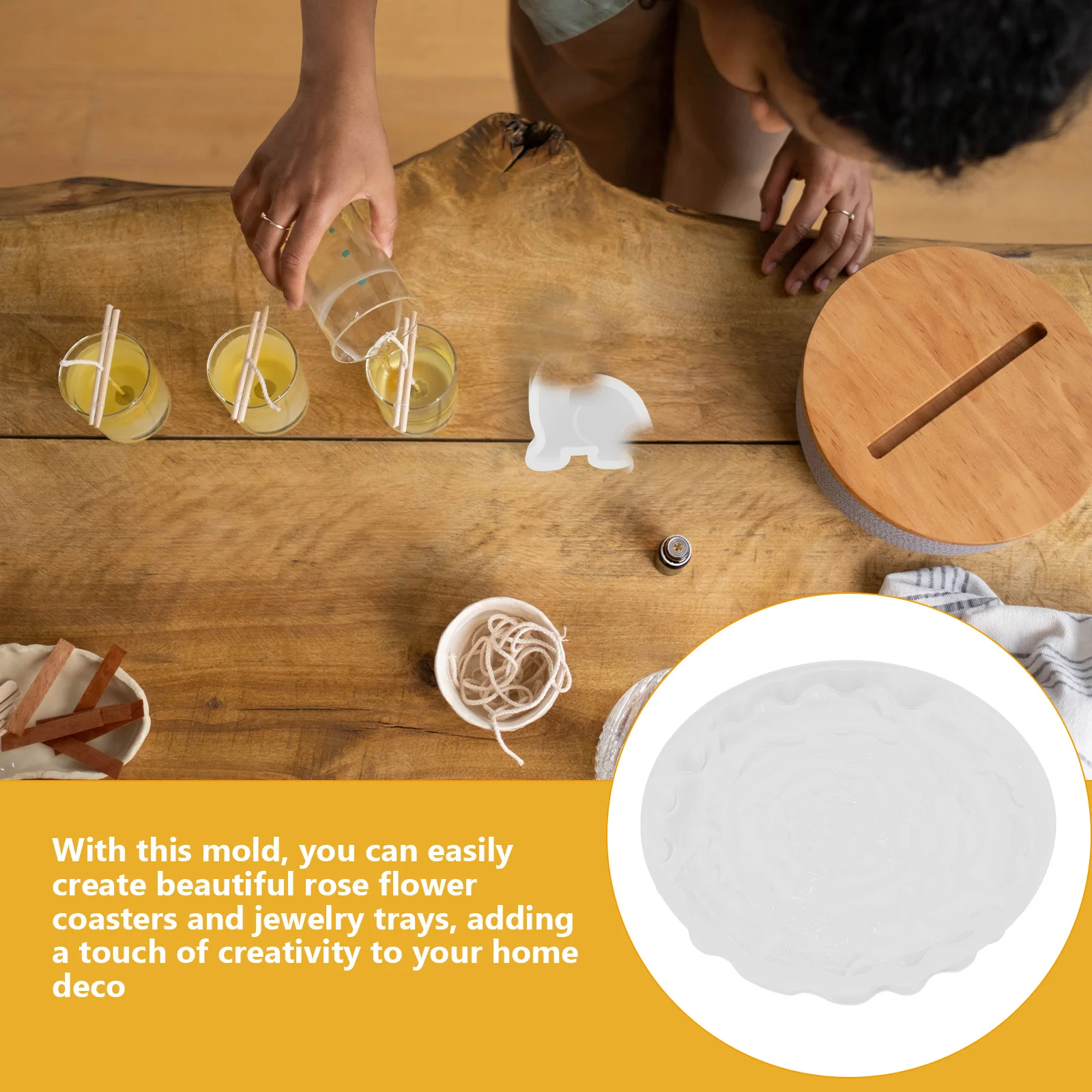 2 قطعة قالب كوستر سيليكون للراتنج شكل زهرة الورد لتقوم بها بنفسك علبة مجوهرات صنع عدة قوالب كوستر سيليكون قوالب الايبوكسي الراتنج