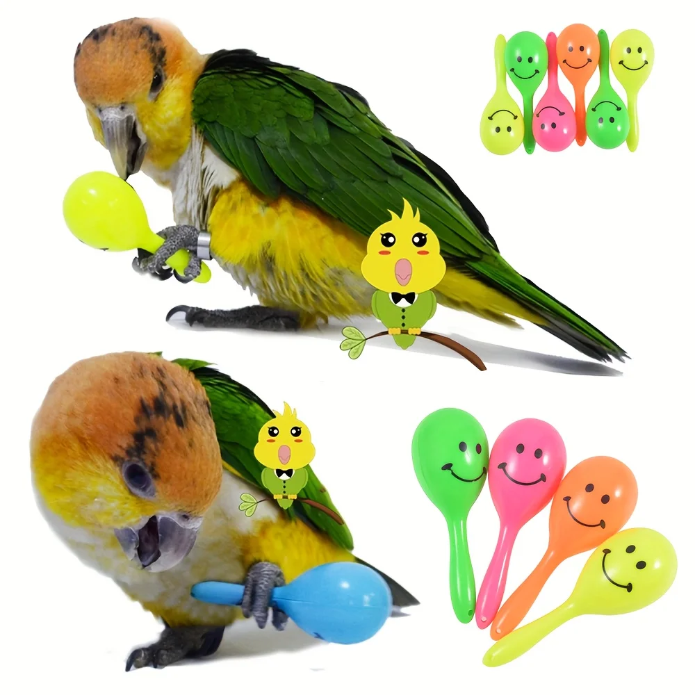 parrot toys 4pcs random color tambourine sand hammer sand ball bird bite intelligent interactive training toy pet accessories