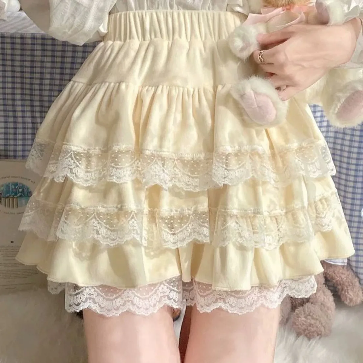 

Милая кружевная юбка с высокой талией и рюшами, женская балетная расклешенная мини-юбка для миниатюрных новых весенних коротких весенних шорт