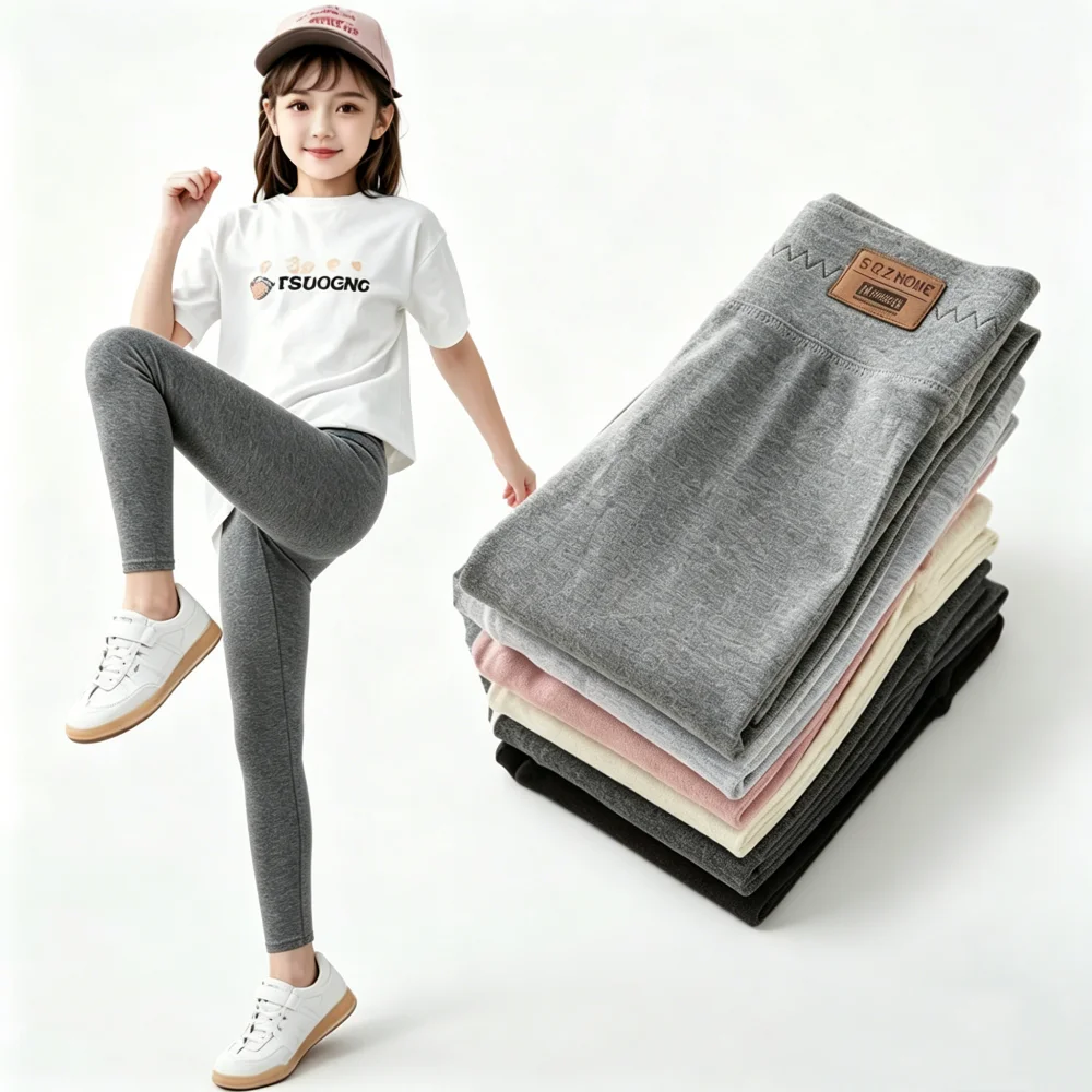 Children Cotton Leggings Girls Spring/Fall Pants Korean Solid Kids Fitting Long Pant Stretchy Tights Trousers Baby Bottoms Cloth