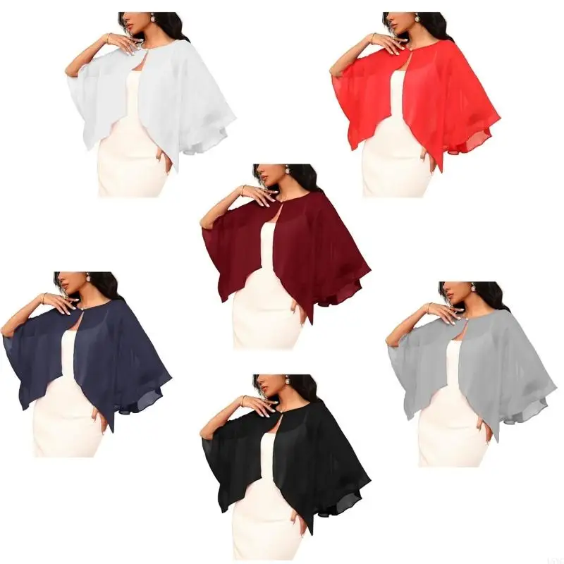 

L5YC Lightweight Bridal Shawl UPF30+ Sun Pearls Button Summer Wedding Shoulder Cover Elegant Sheer Wrap