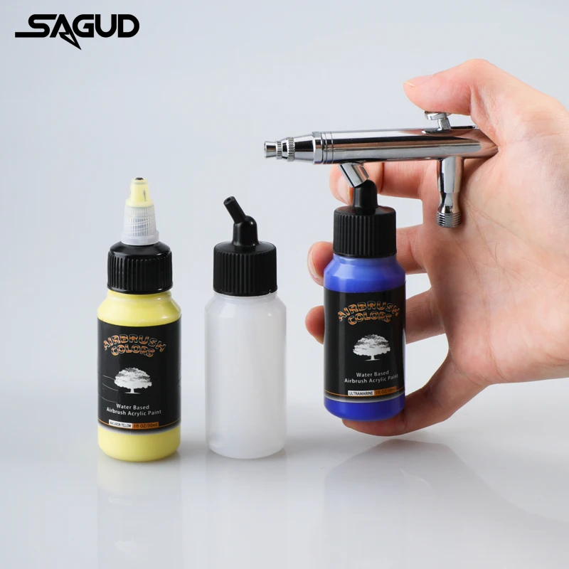 SAGUD Airbrush Empty Plastic Jar Bottles Pack of 10PCS SD-06P(SD-P-3010) with 30° Angle Adaptor Lid Fits Siphon Feed Airbrushes