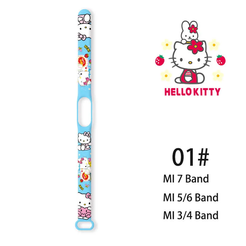 Sanrio Cartoon Strap Hello Kitty For Xiaomi Mi Band 7 6 5 4 3 NFC Silicone Bracelet Replacement Smart Sports Fitness Wrist