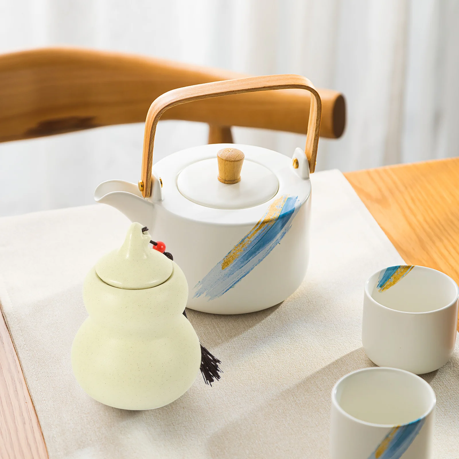 

Ceramic Tea Jar Gourd Shaped 2 Piece Set for Loose Tea Storage Sealed Freshness Keep Moisture Out Multi Function Kitchen