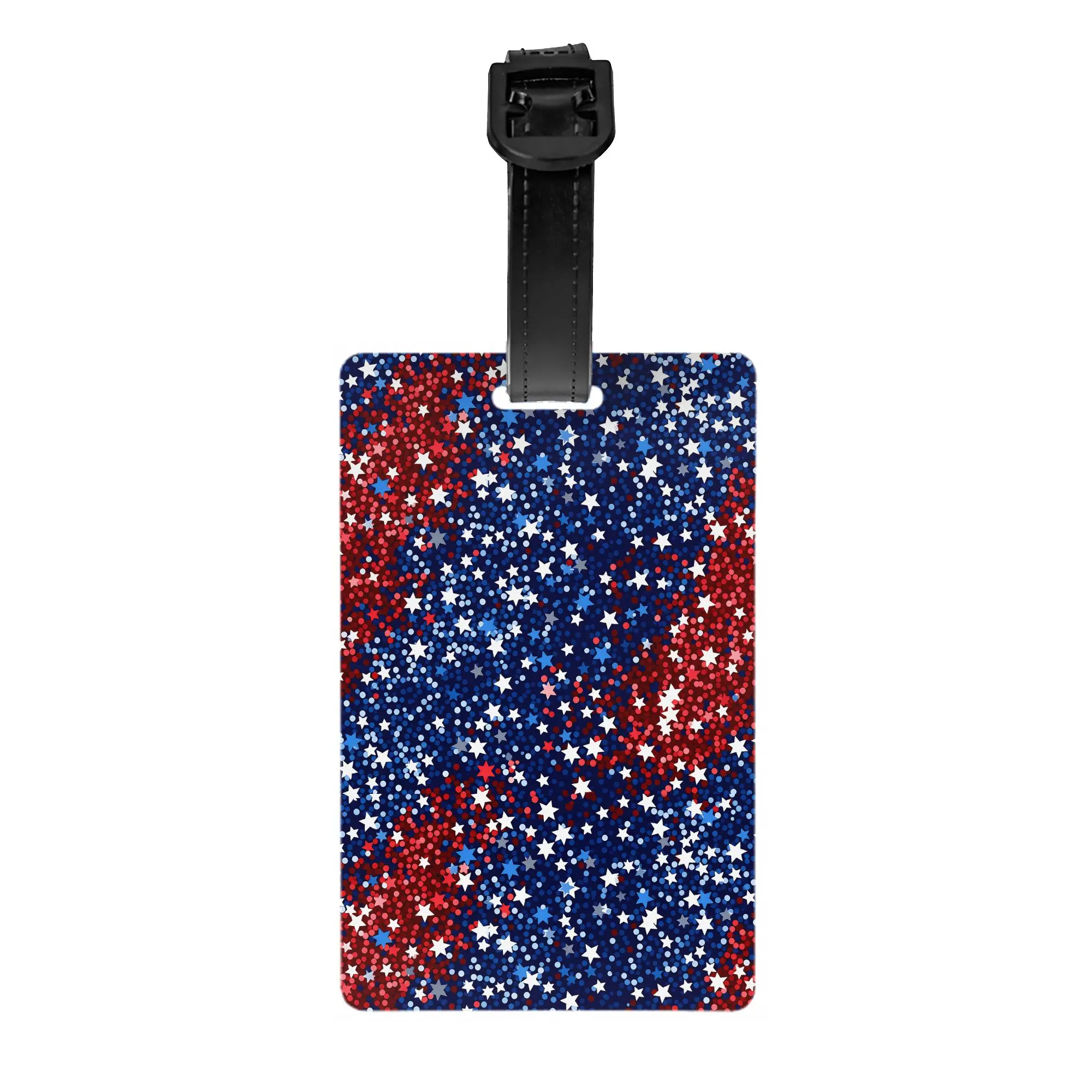 4th of July Patriotic Red White Blue Glitter Star Pattern Luggage Tag for Suitcases Funny  Baggage Tags Privacy Cover ID Label