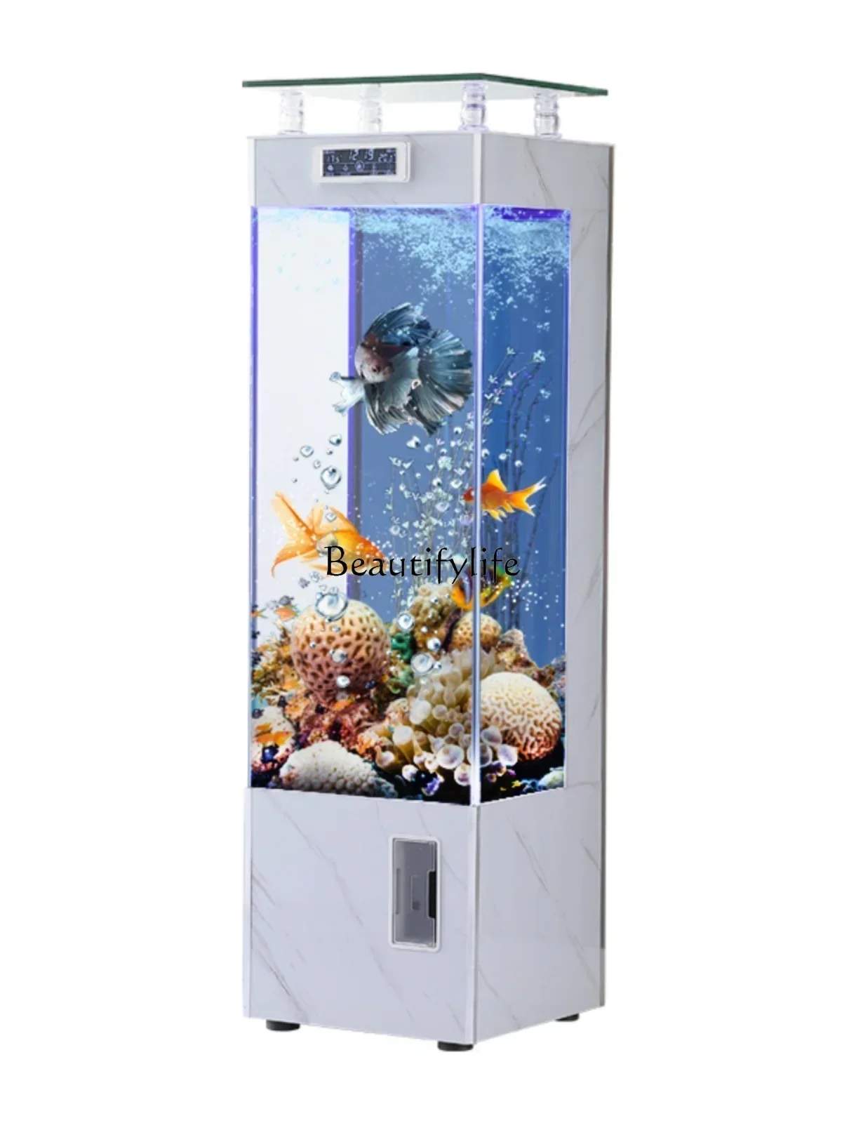 

LD33Living Room Home Super White Glass Fish Tank Floor Ecological Free Water Circulation Aquarium