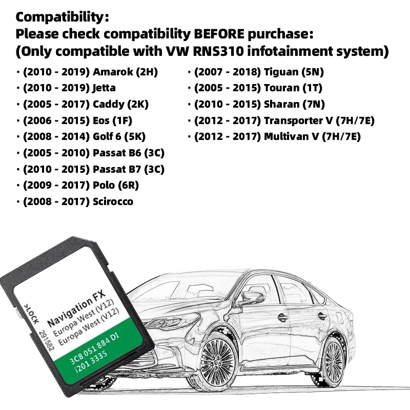 Jetta Passat 3C8 051 884 DI Sat Nav Navigation Map SD Card for VW FX V12 West