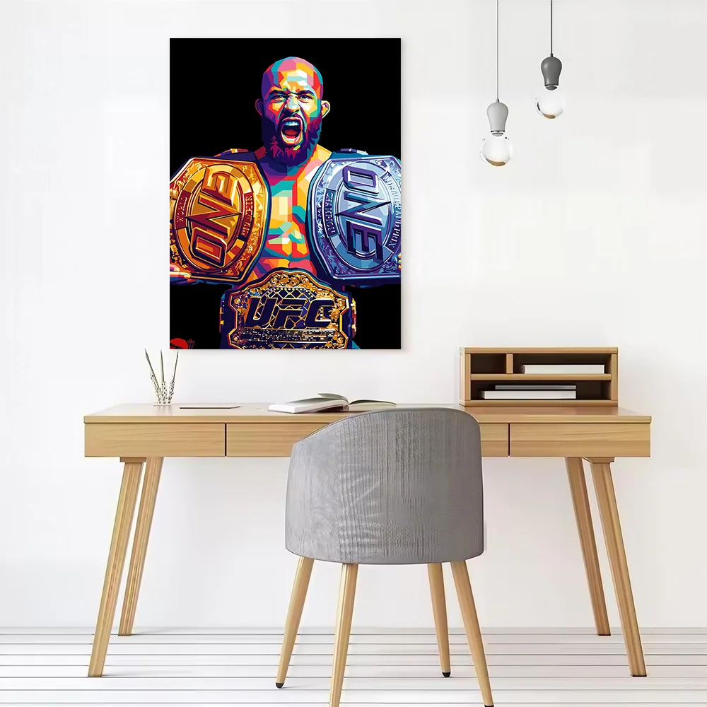 MMA Champion With Multiple Belts Printed Canvas Wall Art Customizable Paintings Poster Perfect Gift for Living Room Decoration
