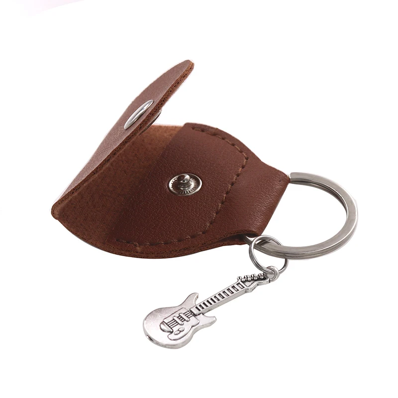 Fashion PU Leather Guitar Pick Holder Keychain Plectrums Storage Bag Case Keyring Bag Pendent Key Chain Charm Music Jewelry Gift