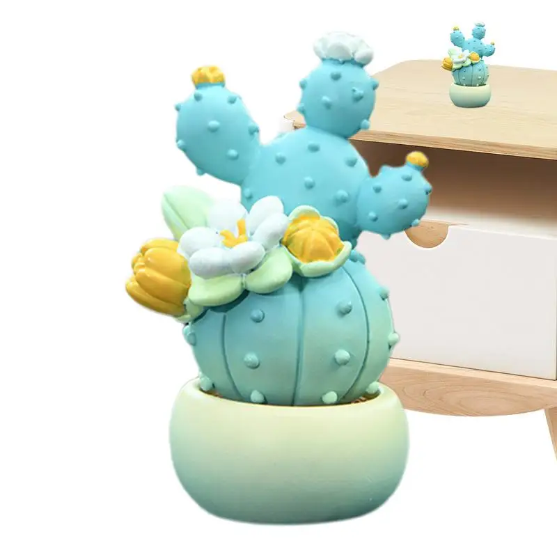 Car Resin Cactus Figurine Creative Simulation Small Potted Plants Fantasy Cactus Auto Ornament Green Plants And Home Decorations