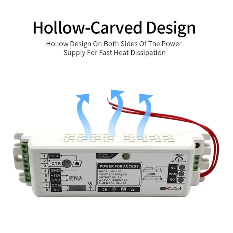 A25P For Door Access Control System Power Supply DC 12V 8A For Security Camera AC 220V Delay Time Adjustment