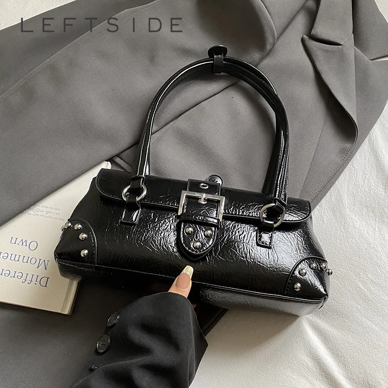 

LEFTSIDE Women PU Leather Shoulder Bag 2025 Winter Retro Short Handle Tote Bag Luxury Designer New Trend Handbags and Purses