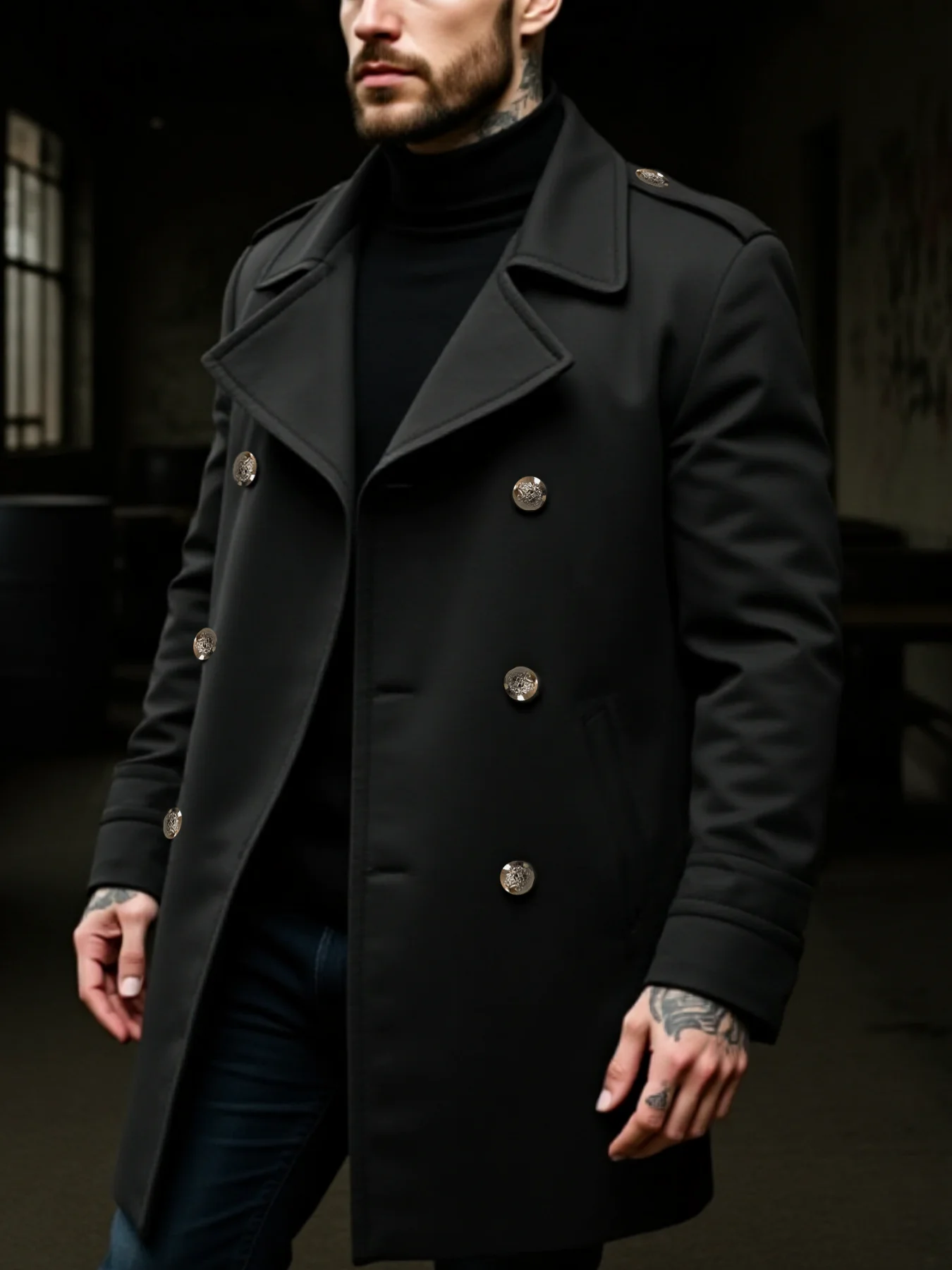 Men's Winter Trench New Jacket Thickened Warm Trench Casual Double-Breasted Commute Travel Overcoat Trench