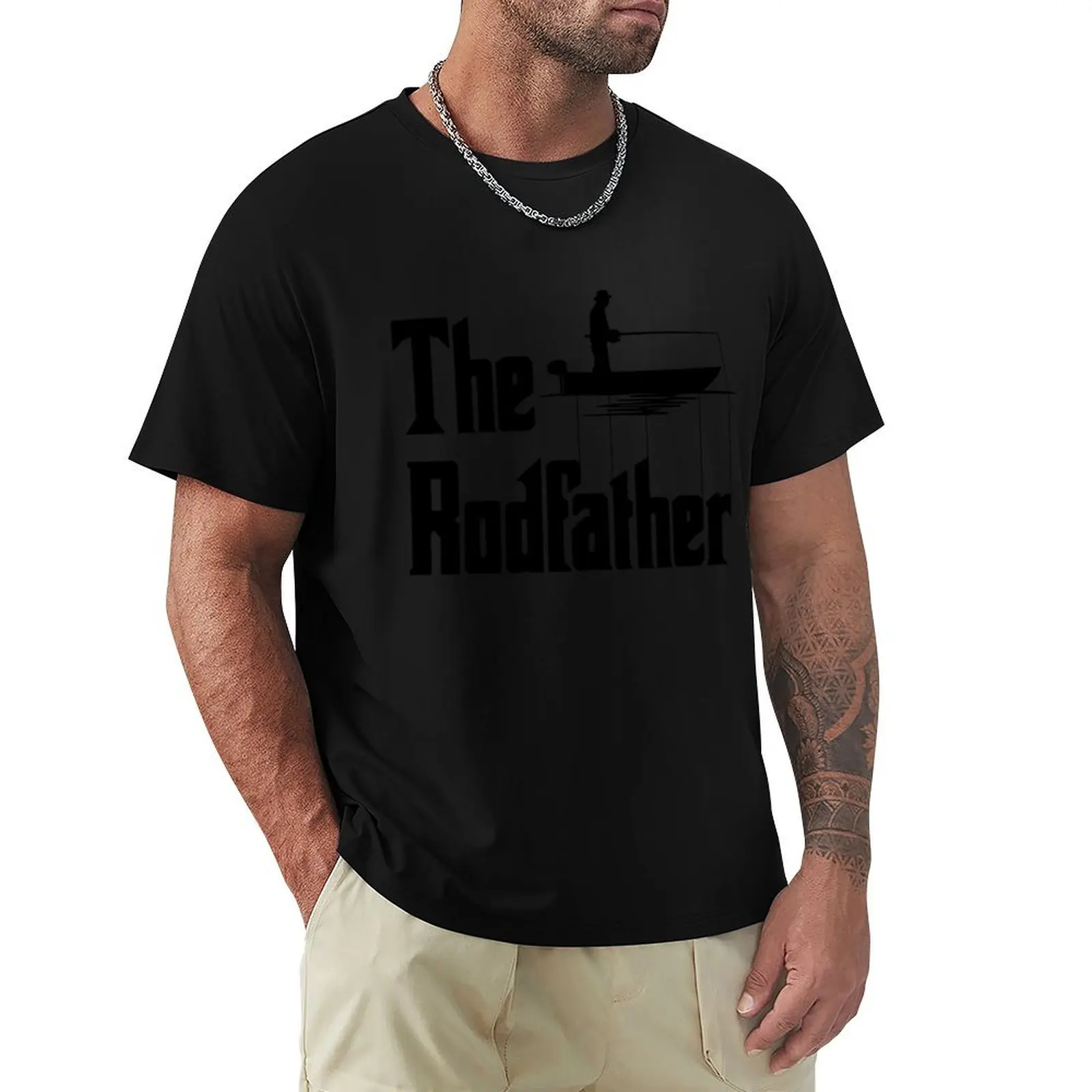 The Rodfather Funny Fishing print Gift for Fisherman T-Shirt Non-Shrink Basic Cotton T-Shirt