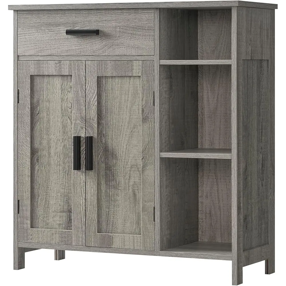 

Storage Cabinet, Floor Cabinet Wooden Storage Organizer, Coffee Bar Cabinet With 2 Doors And 3 Shelves, Freestanding Cupboard