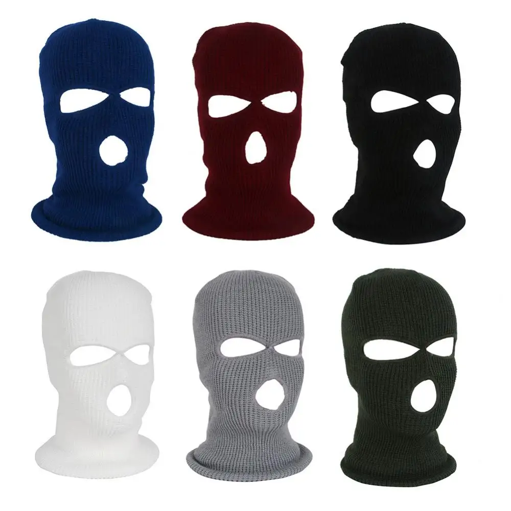 Winter Motorcycle Windproof Full Face Knit Hats Ski Mask Men Warm Wool Balaclava Embroidery Winter Hats Knitted 3 Holes Ski Mask