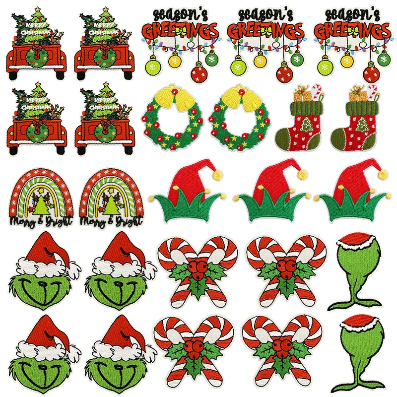Embroidery Xmas Stocking - 10 шт. рождественских нашивок для приклеивания