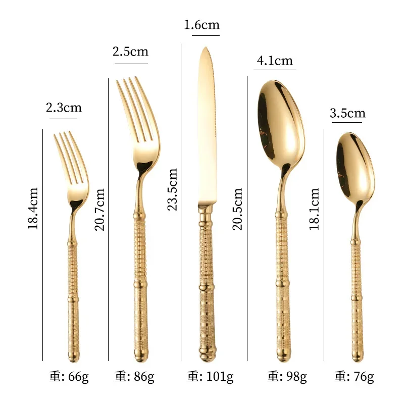5/Pcs Gold Cutlery Set 304 Stainless Steel Tableware Silver Dinner Retro Embossed Handle Kitchen Dinnerware Cutlery Utensils