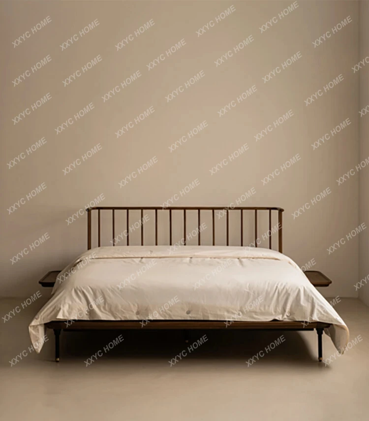 

Retro style solid wood bed Home master bedroom double bed 1.8m log bed 1.5m