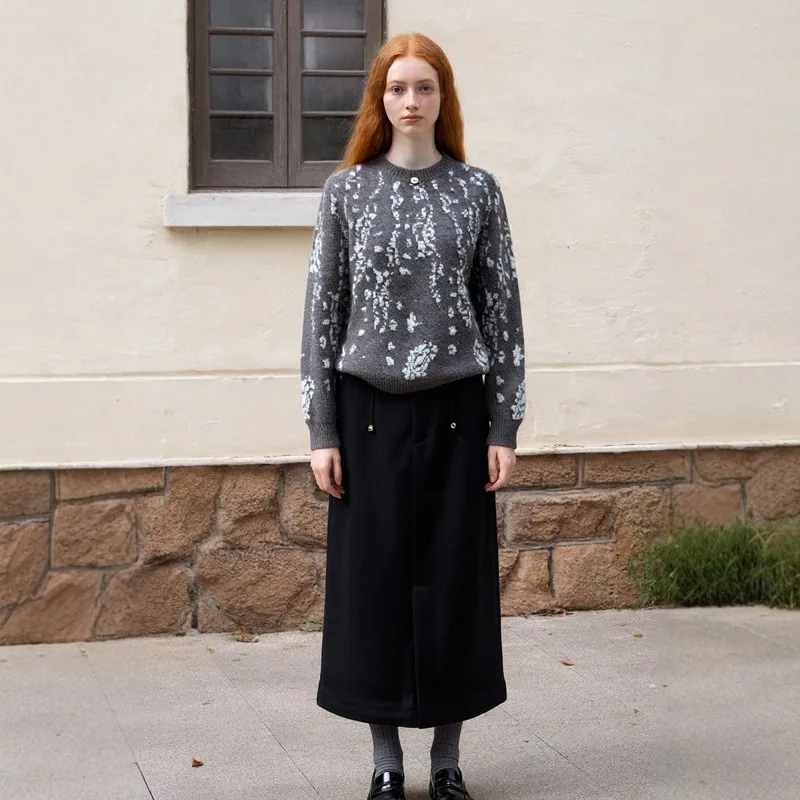 

Женский вязаный свитер из смесовой шерсти во французском стиле, элегантный универсальный пуловер с круглым вырезом и длинными рукавами, осенне-весенний джемпер F669