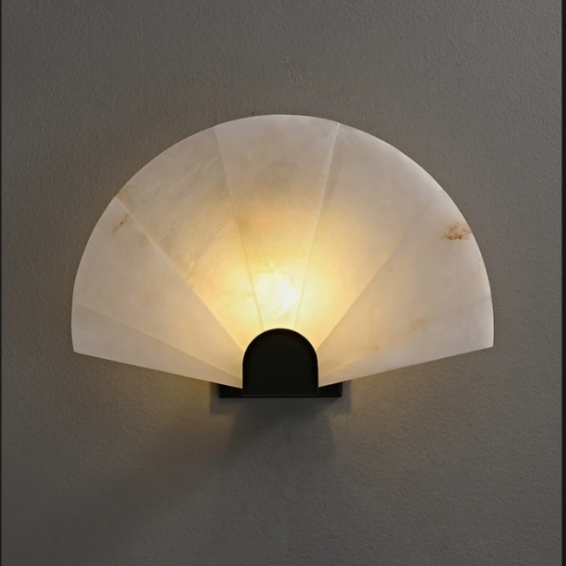 

NEW All Copper French Antique Fan Marble Corridor Wall Lamp Living Room Corridor Background Wall Bedroom Bedside Lamp