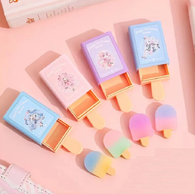 Cute Magic Show Box Eraser Ice Cream Hiding with Drawer Shape Color Rubber Stationery Lovely Toy For Girl Student Kid School Fun