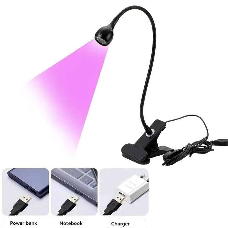 Mini lampe à polymériser le gel UV pour ongles, lumière violette, clip et interrupteur à col de cygne, super budgétaire, lumière USB, polyvalent