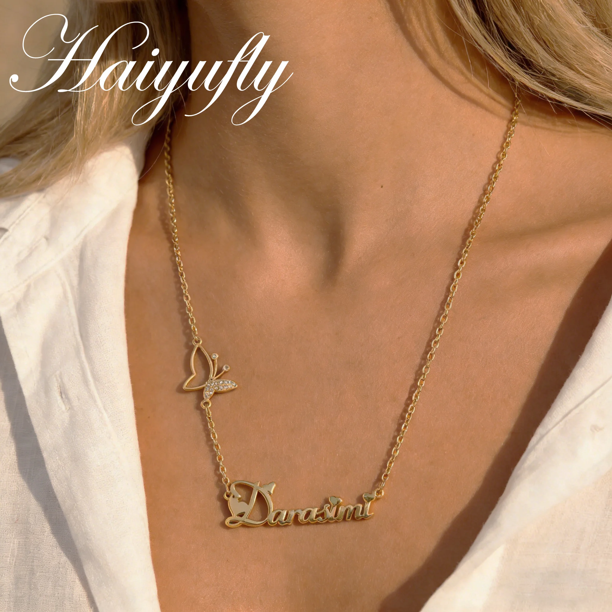 

Haiyufly Custom Name Necklace for Women Zircon Stone Butterfly Stainless Steel Jewelry Choker Chain Personalized Birthday Gift