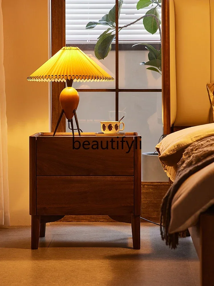 M178 North American black walnut bedside table Nordic simple solid wood home storage locker