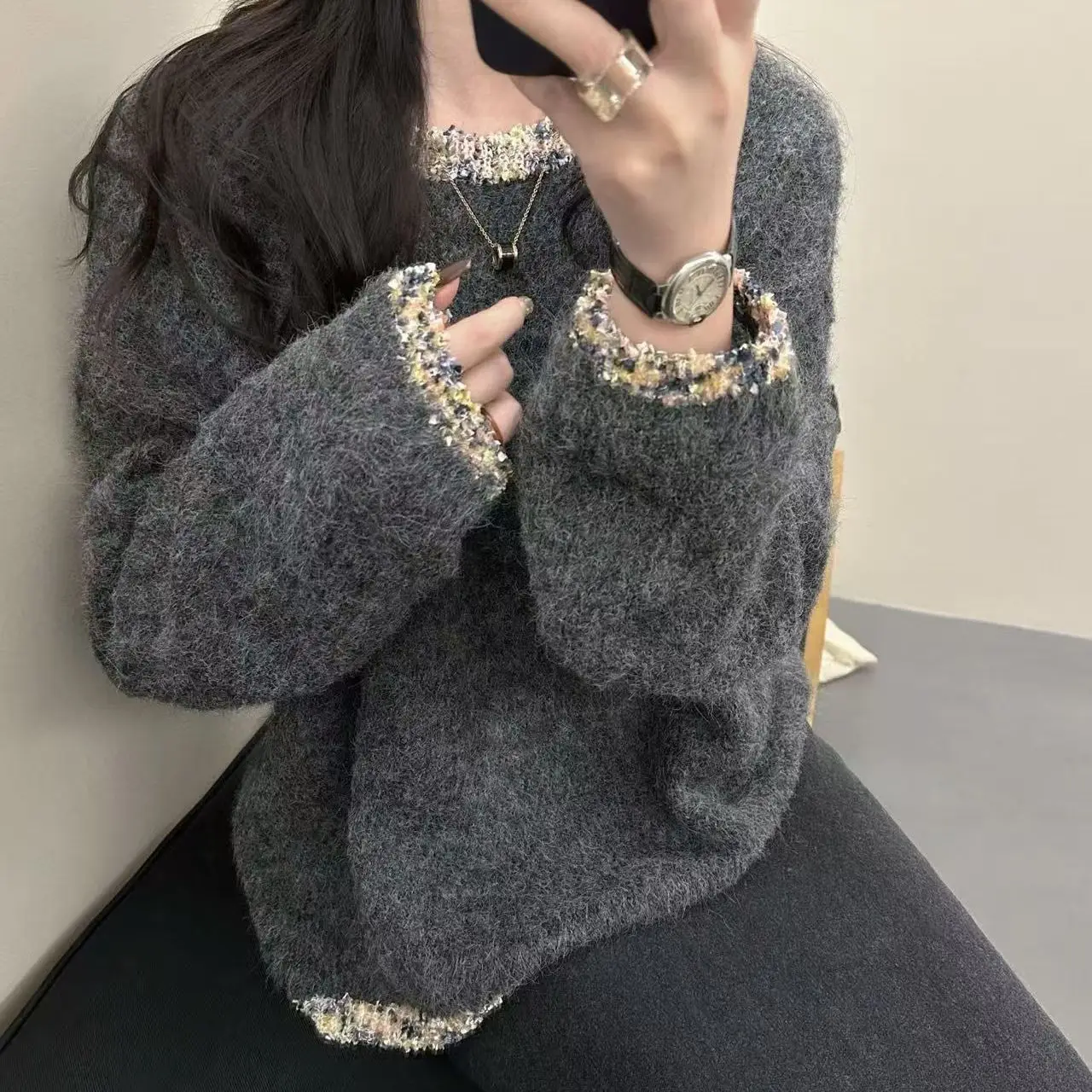 

Japan Wool Sweater Embroidered Small Fragrant Style Knitted Bottoming Sweater Autumn Winter New Loose Pullover Sweater For Women