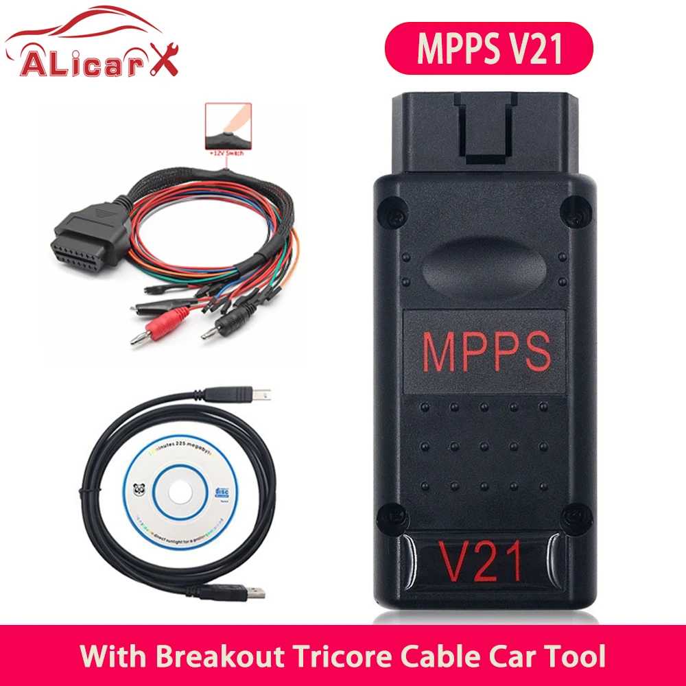 MPPS V21 Unlocked Infinite Reset High Quality Version Full Chip with Breakout Tricore Cable OBD2 ECU Chip Tuning Scanner Tool