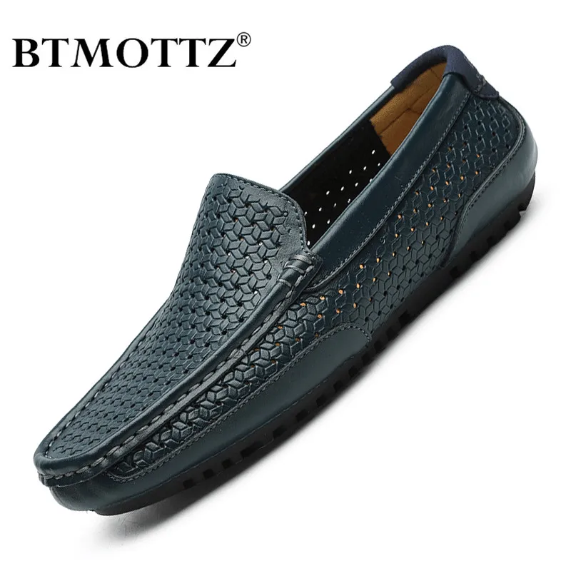 BTMOTTZ-zapatos informales de cuero genuino para hombre, mocasines transpirables, sin cordones, para conducir, para verano