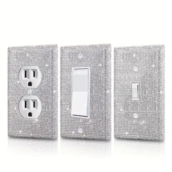 1pc Shiny Silvery Rhinestones Wall Plates Light Switch Cover Duplex Switch Cover,One Rocker / Single Toggle Switch Cover