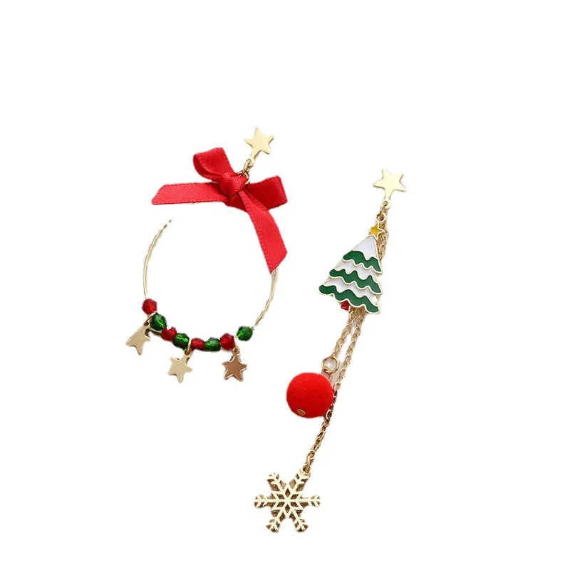 1 conjunto novo longo borla brincos assimétricos para presente de natal feminino papai noel floco de neve moda versátil brincos para mulher