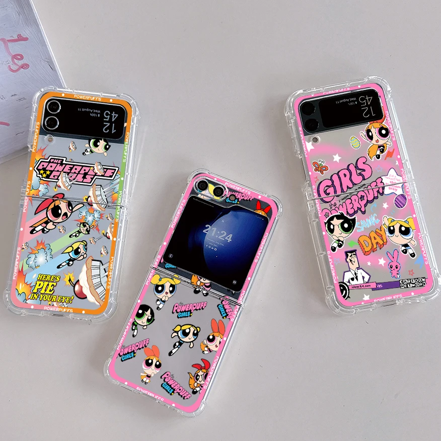 Cartoon P-Powerpuffs G-Girls Phone Case for Samsung Galaxy Z Flip 3 4 Z Flip 5 Z Fold 4 5G PC Soft Anti-fall Cover Girls Gifts